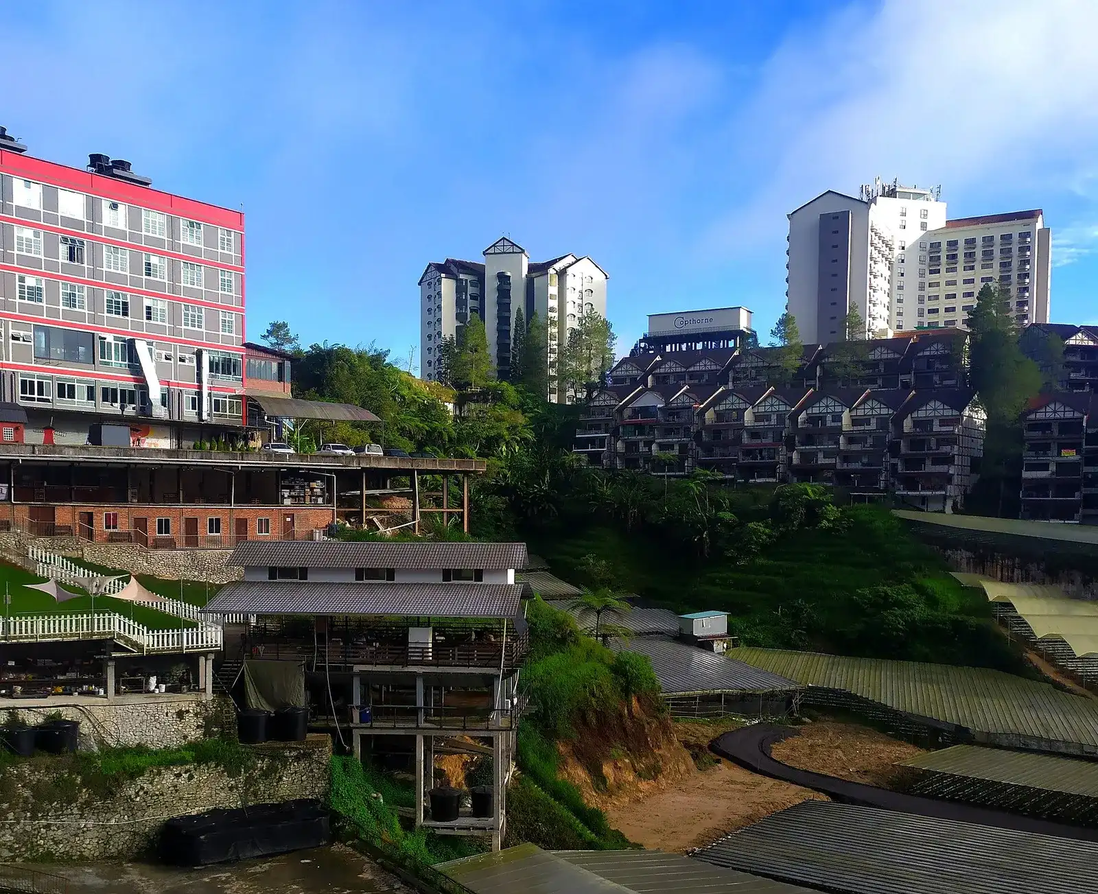 Hotel buildings on the hillside at Kea Farm